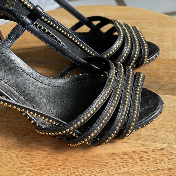 Authentic Dior black leather with gold studs heel sandals - Picture 3 of 14